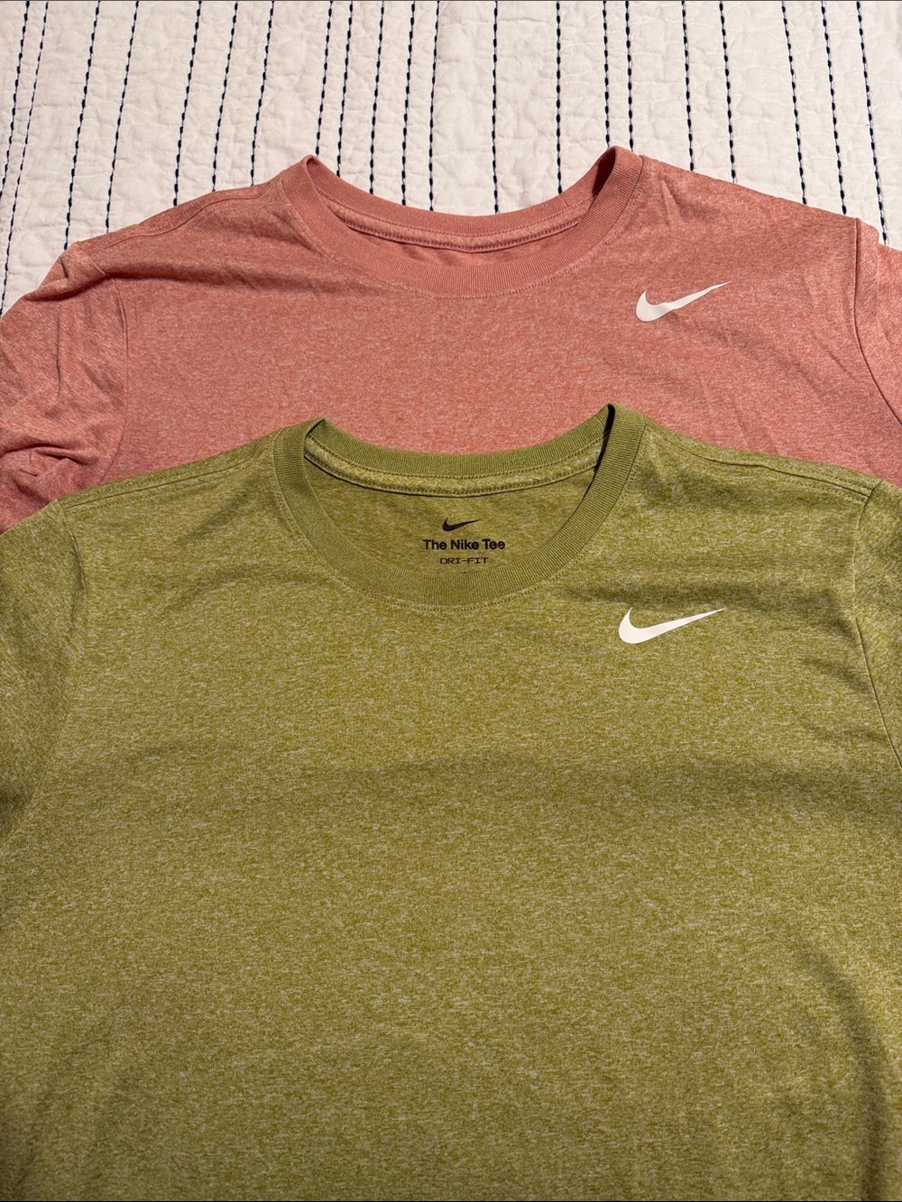 Nike Dri-Fit Women’s Short-Sleeve Performance Tees in Olive, Coral